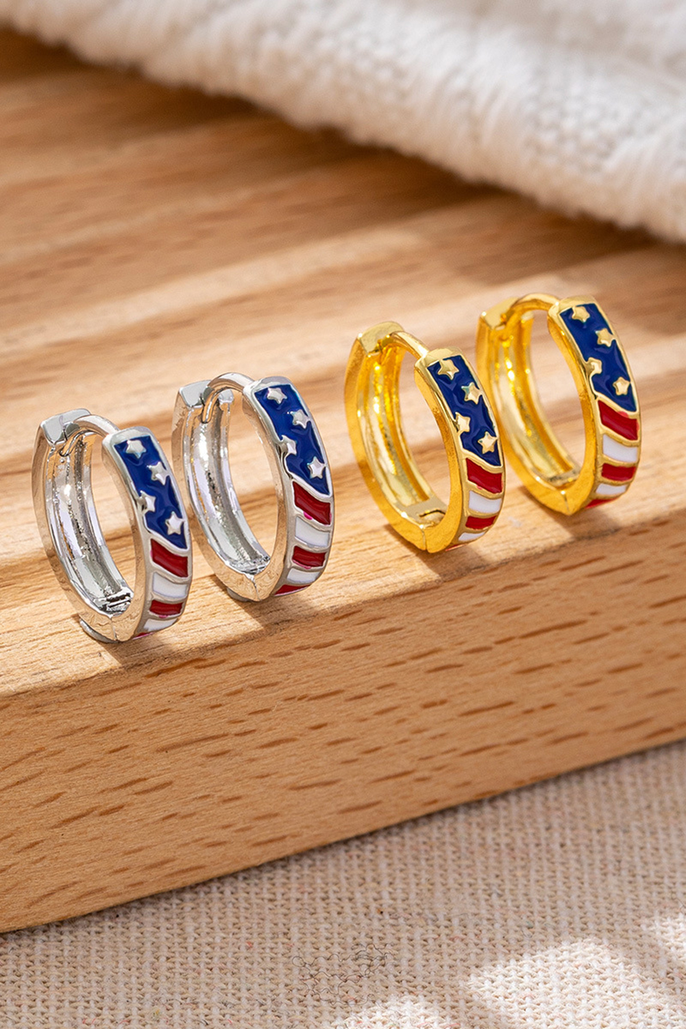 Gold American Flag Plated Alloy Hoop Earrings
