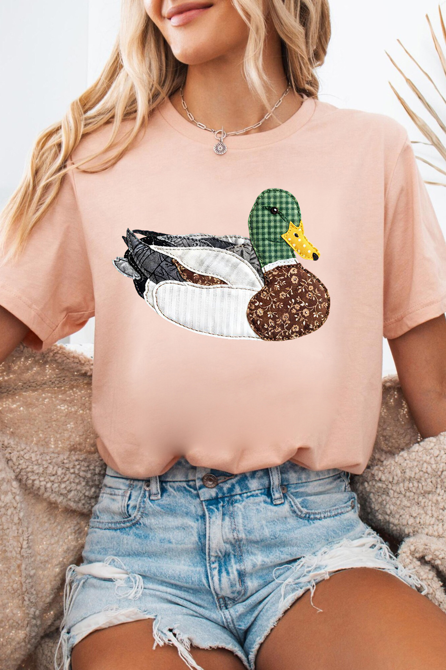 Khaki Flying Mallard Print Crew Neck T Shirt