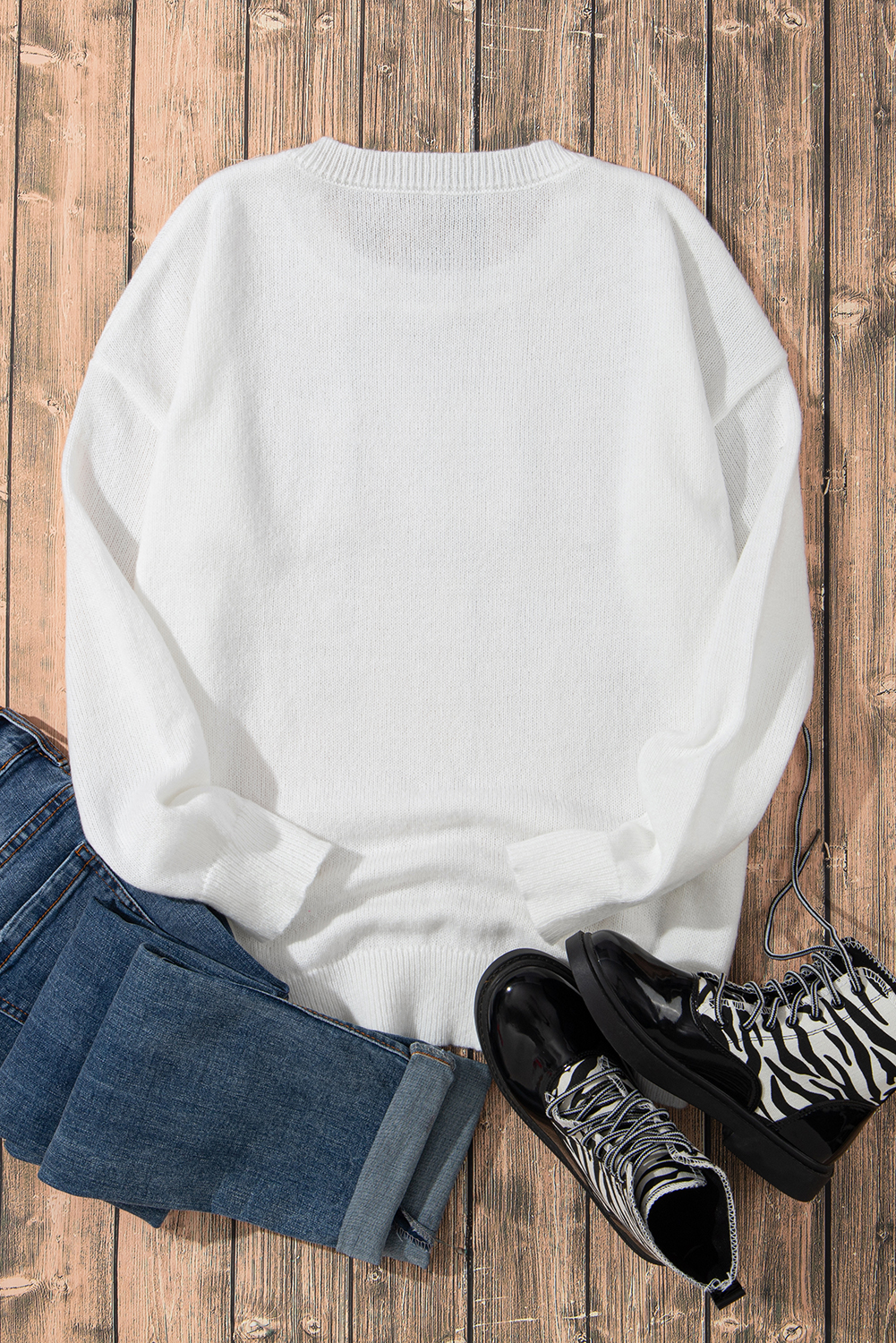 White Merry & Bright Round Neck Casual Sweater
