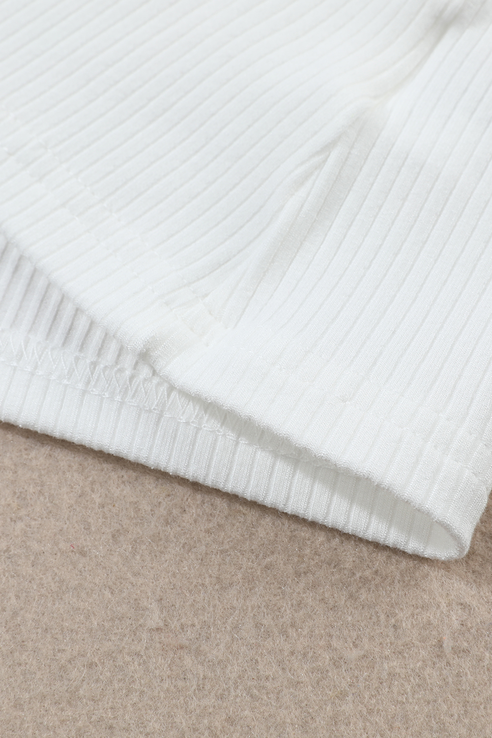 White Ribbed Knit High Neck Long Sleeve Top