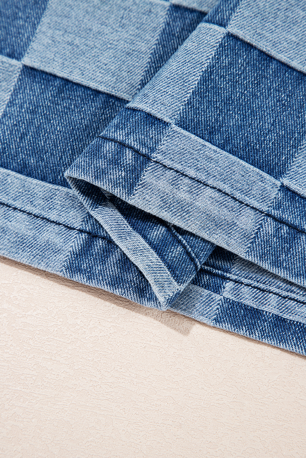 Dark Grey Checkered Denim Wide Leg Jeans