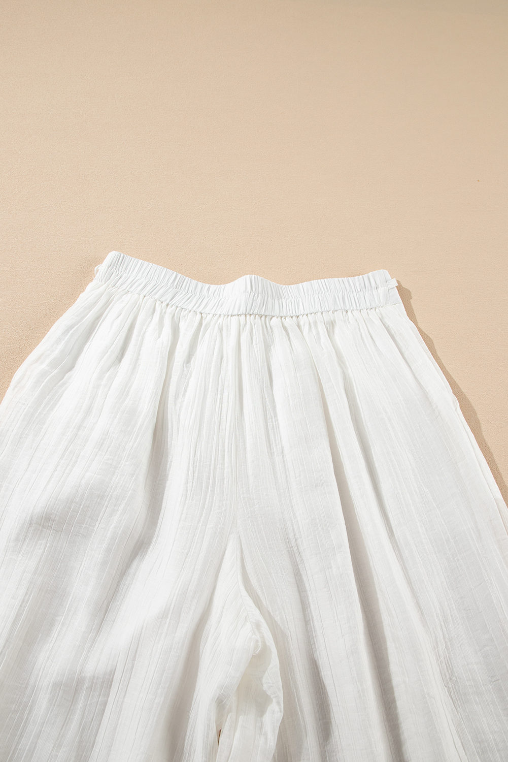 White Solid Drop Waist Pleated Wide Leg Casual Pants