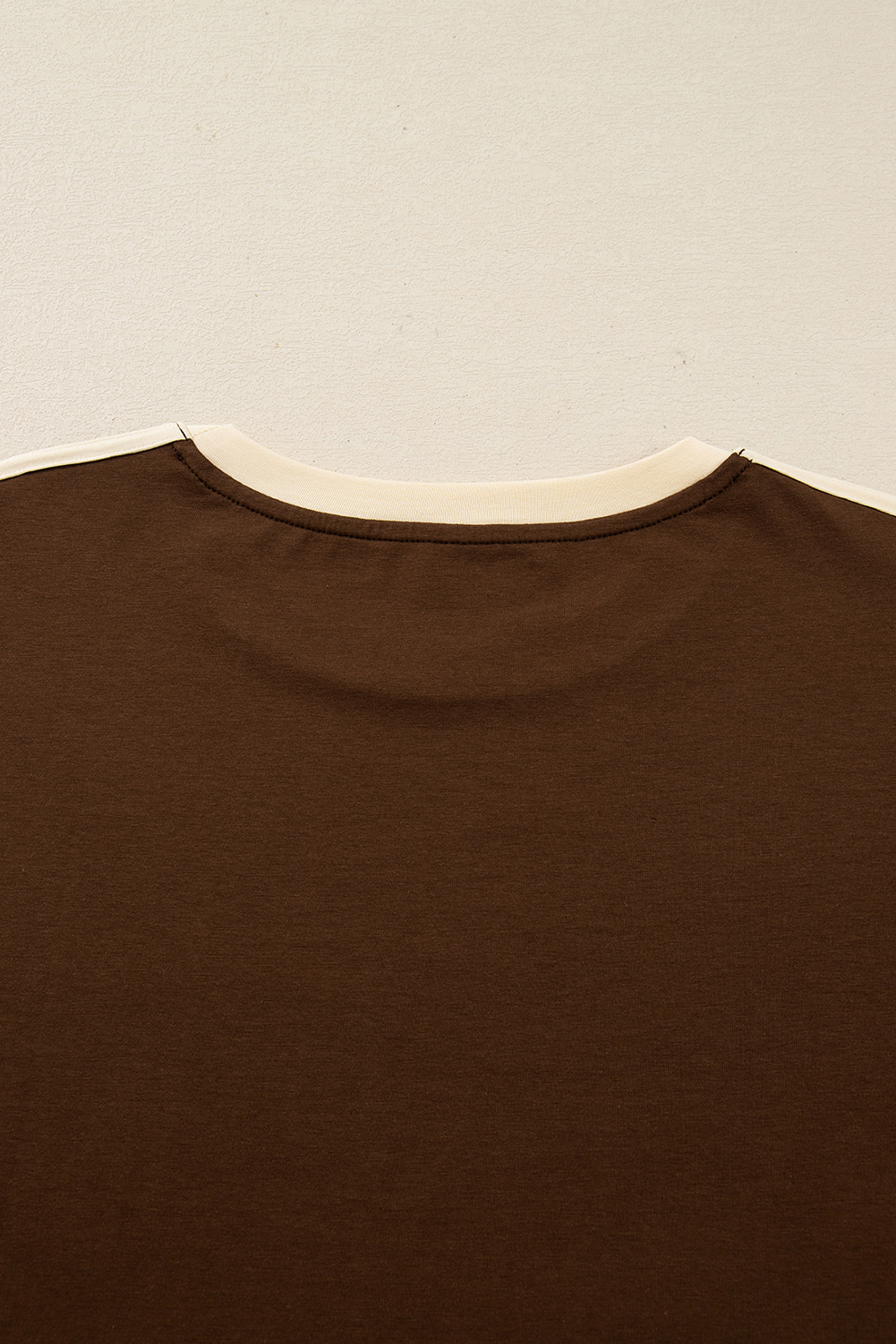 Dark Brown Varsity Striped Accent Contrast Crew Neck Long Sleeve T Shirt