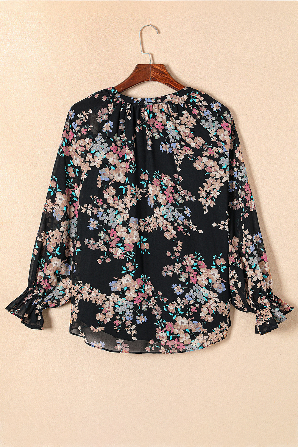 Black Wildflower Print Chiffon Blouse