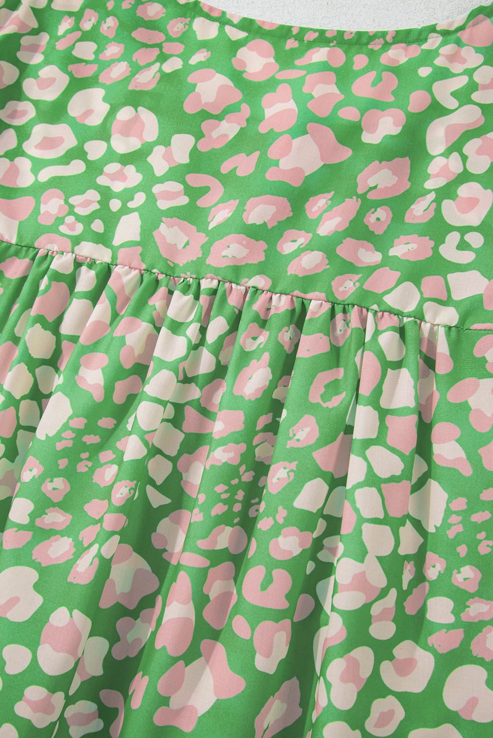 Green Abstract Leopard Tied Front Flutter Sleeve Blouse