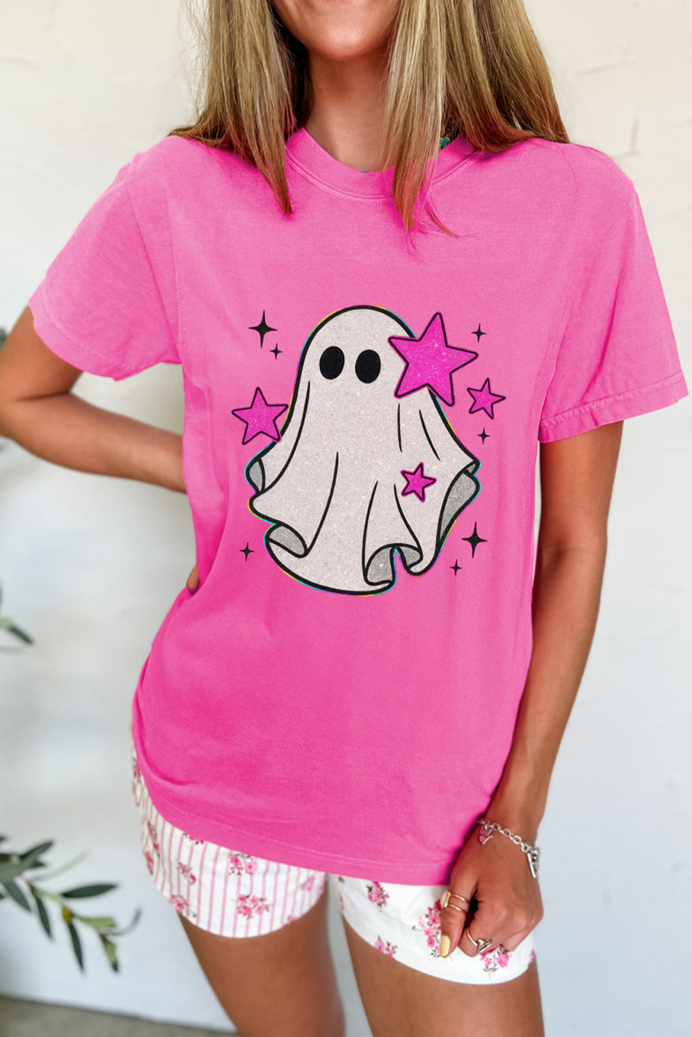 Sachet Pink Glitter Ghost Graphic Halloween T Shirt