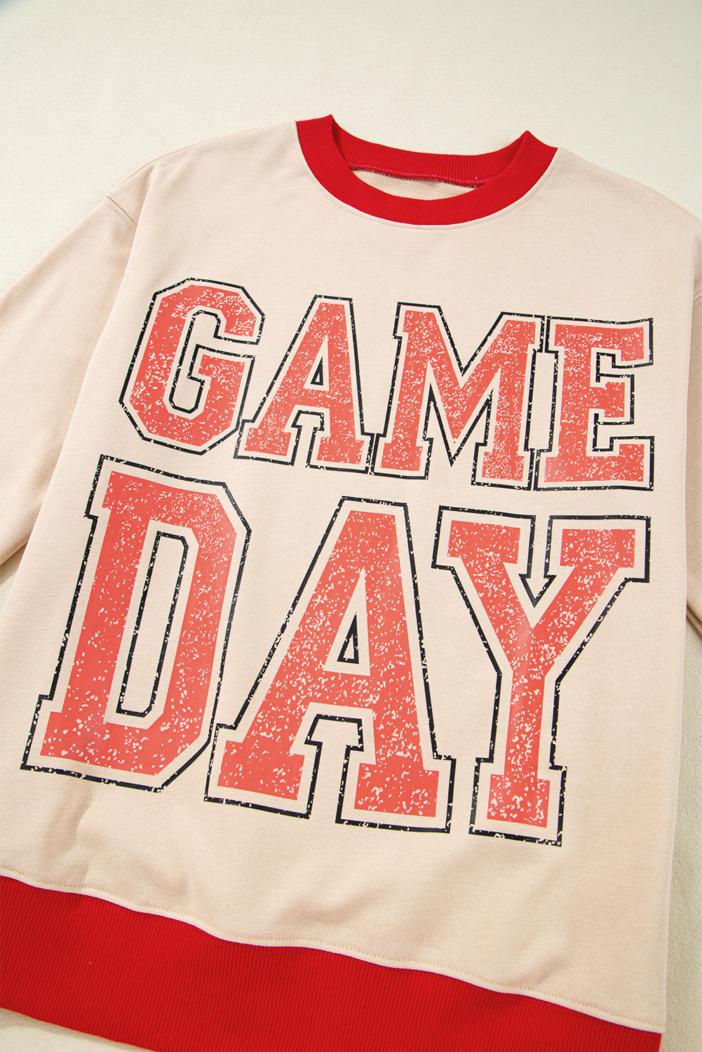 Black GAME DAY Letter Graphic Varsity Striped Detail Baggy Sweatshirt