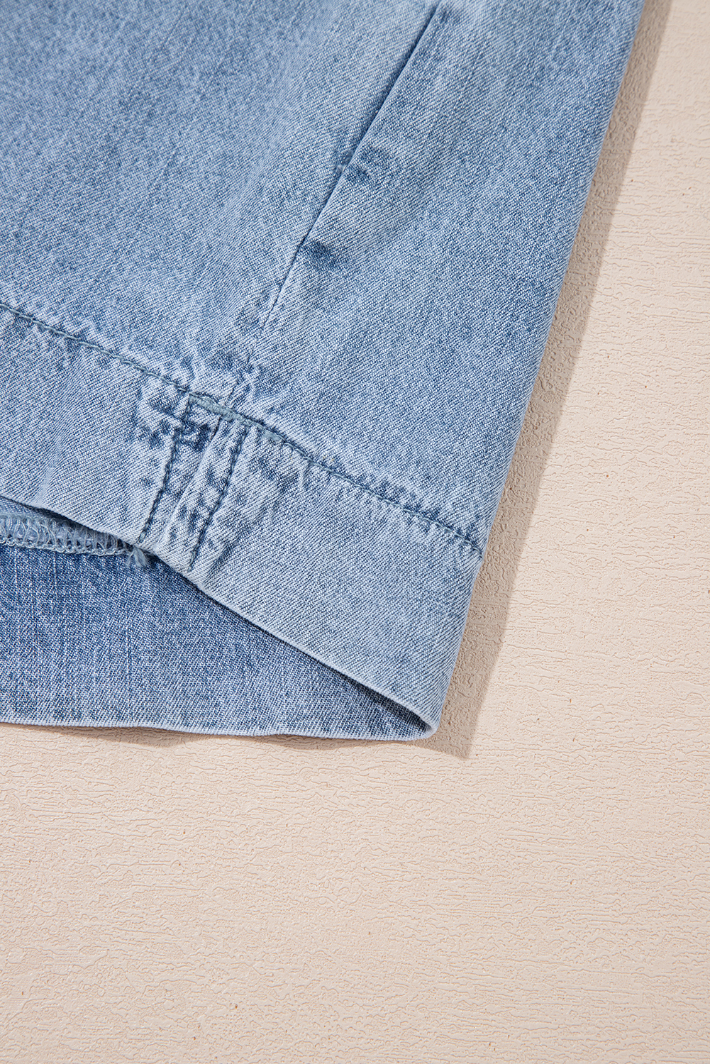 Myosotis Pintuck Pleats Puff Sleeve Split V Neck Summer Denim Top