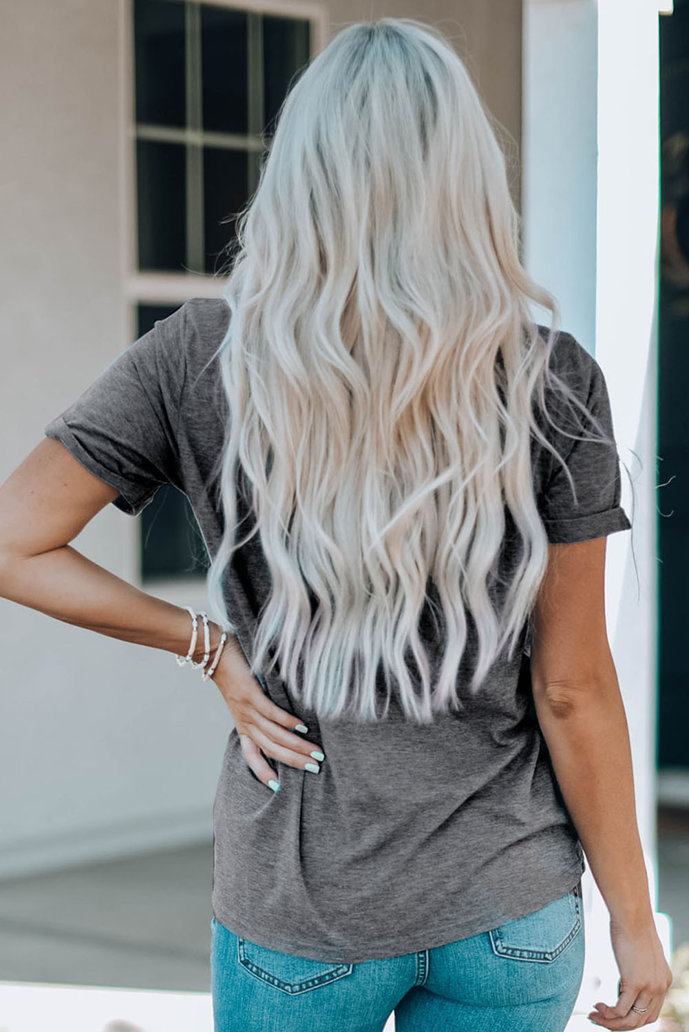 White Rabbit Bow Knot Print Crew Neck T Shirt