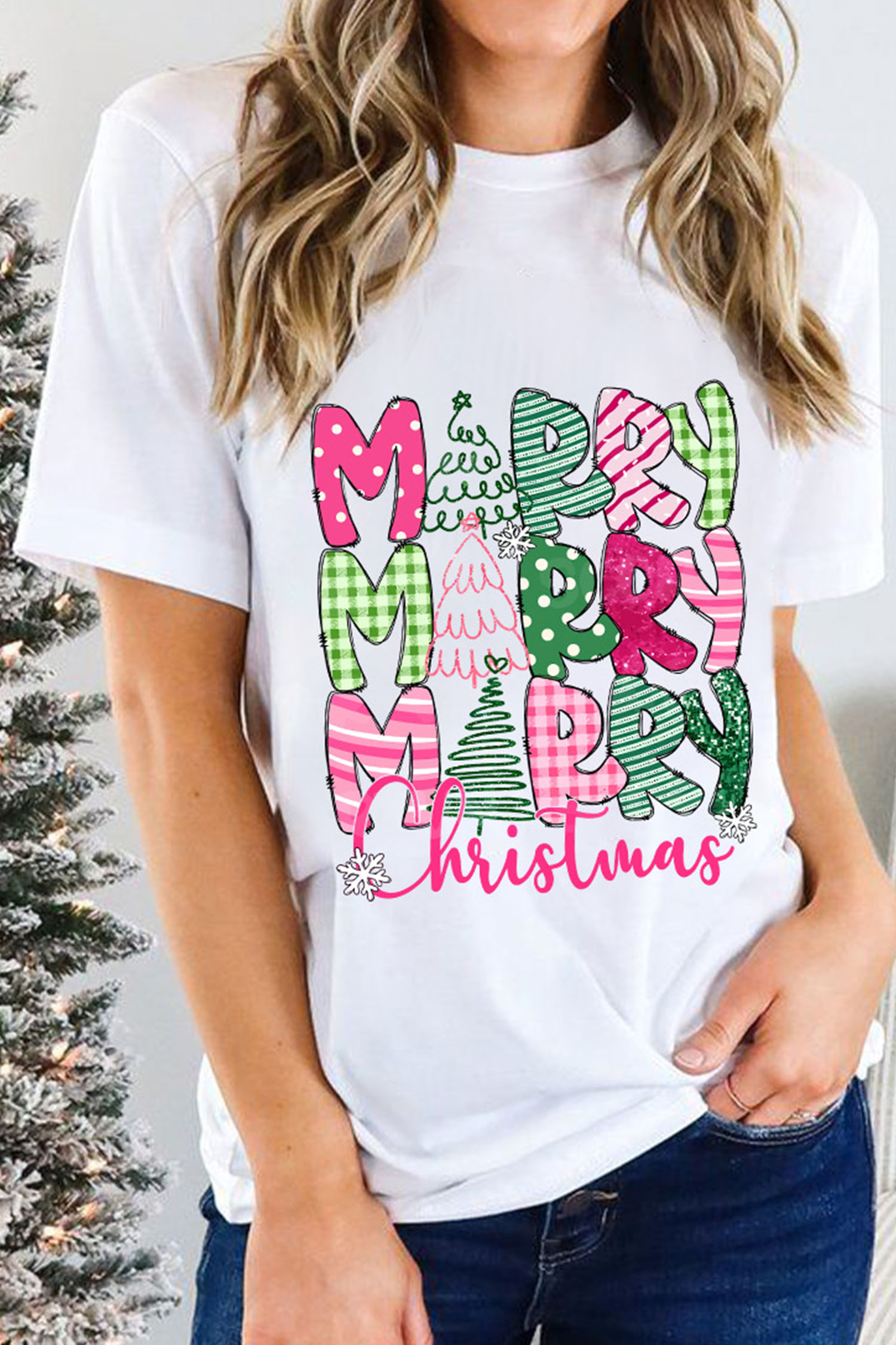 White Cute MERRY Christmas Graphic Tee