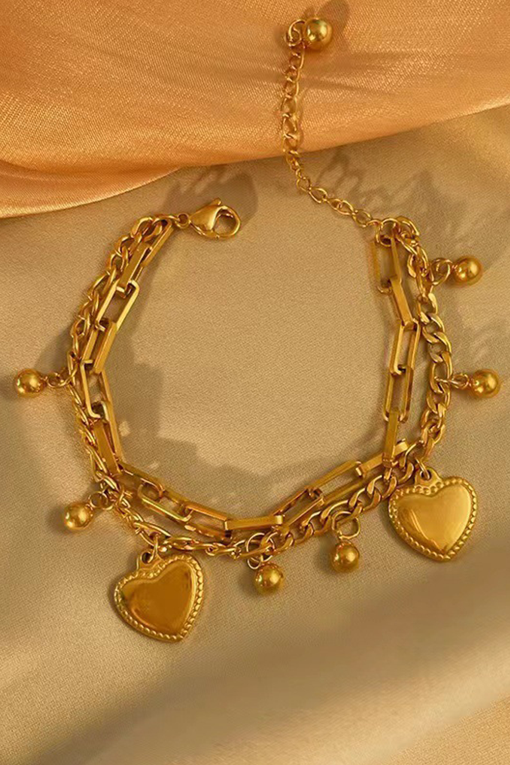 Gold Plated Double Layered Heart Shaped Bracelet