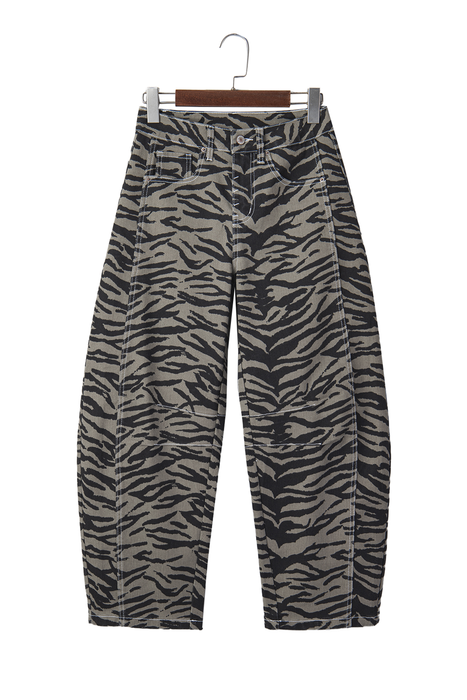 Gray Zebra Stripe Printed Wide Leg Jeans
