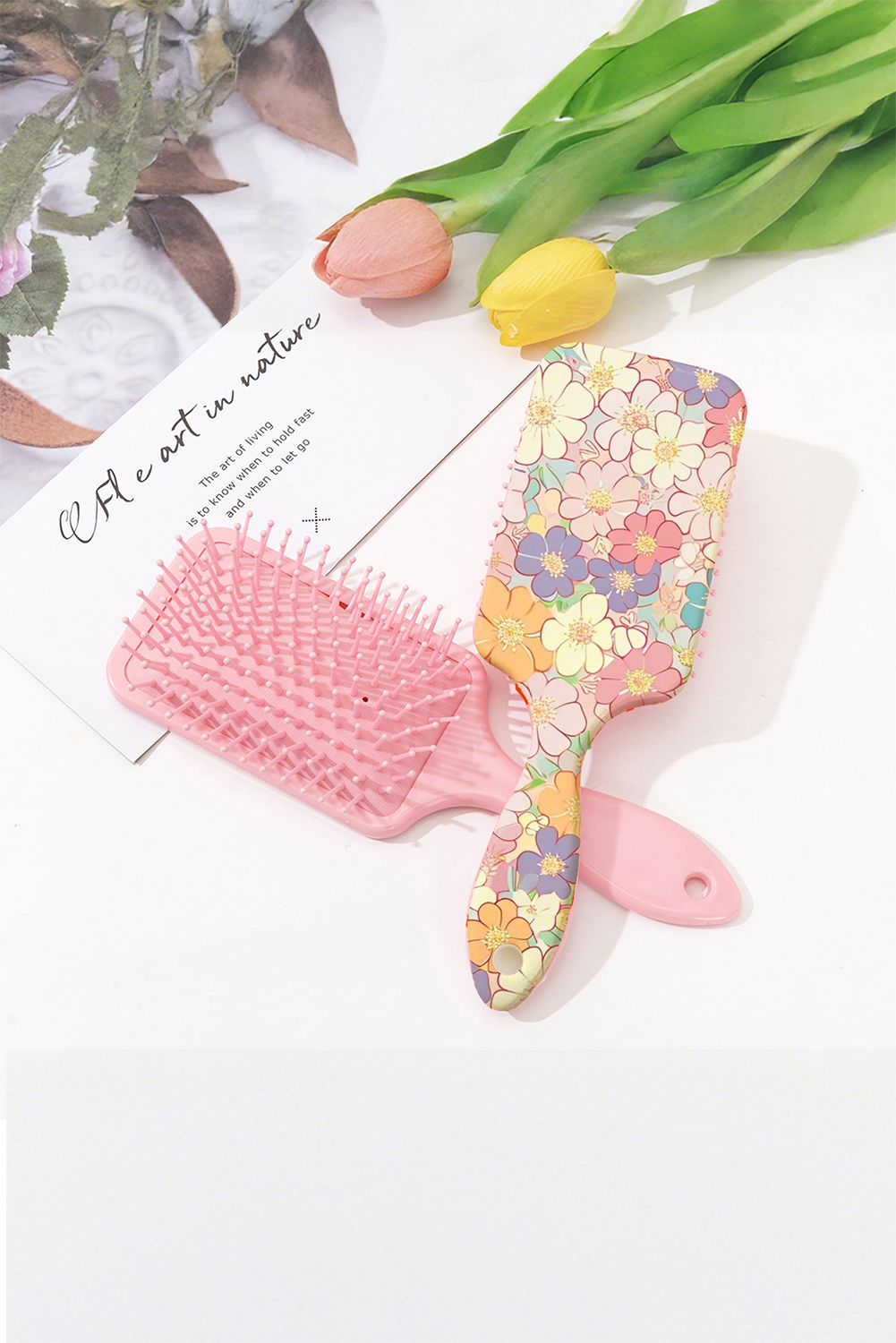 Peach Blossom Flower Print Large Paddle Air Cushion Comb