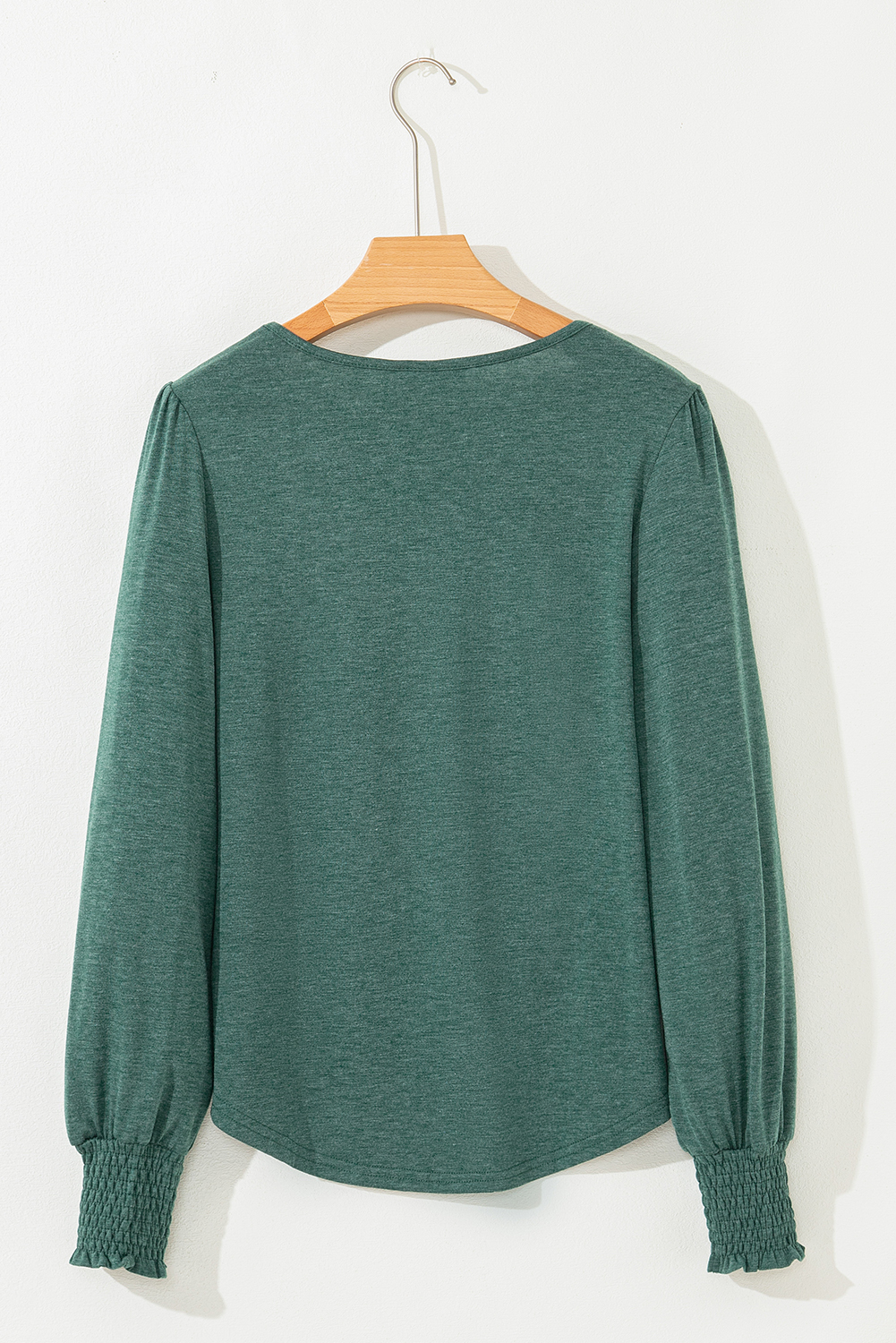 Beige Shirred Shoulder Frilled Cuffs Long Sleeve Top