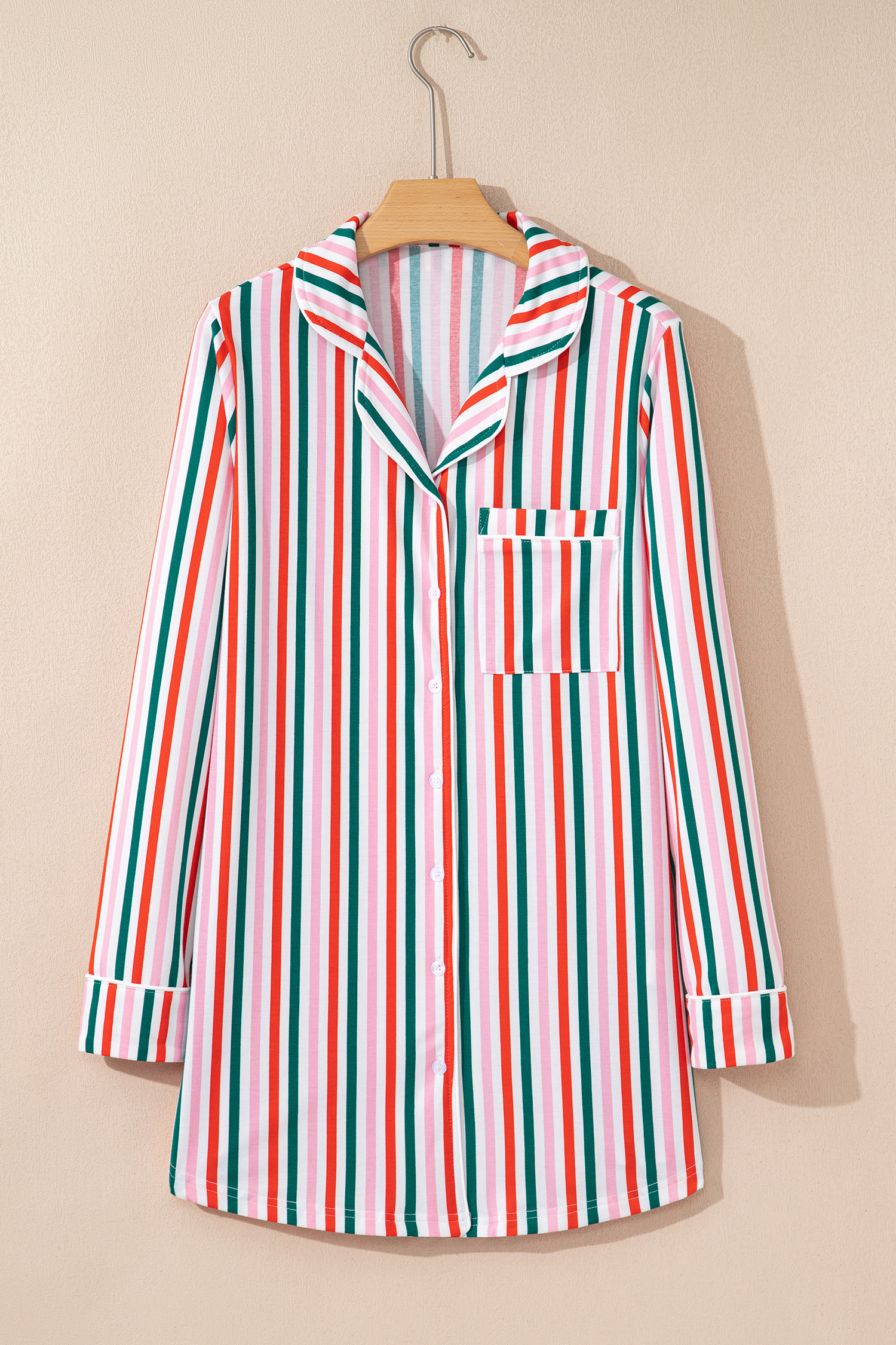 Pink Stripe Christmas Long Sleeve Shirt Style Lounge Dress
