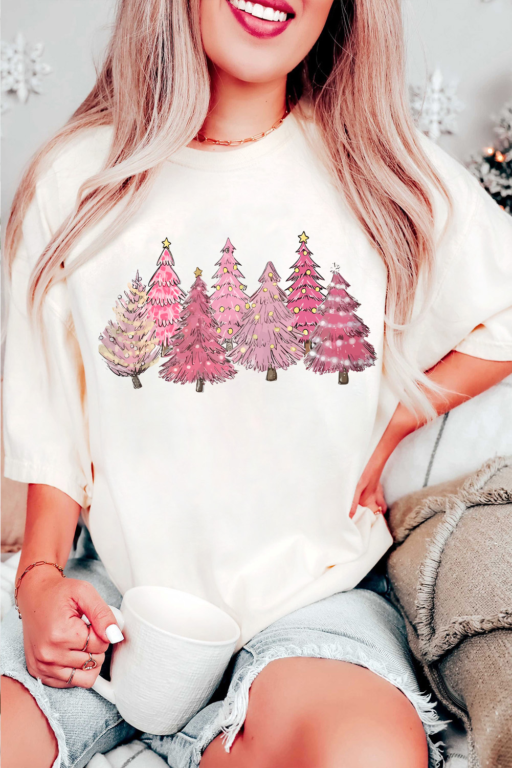 White Lighting Christmas Trees Fashion Graphic Tee