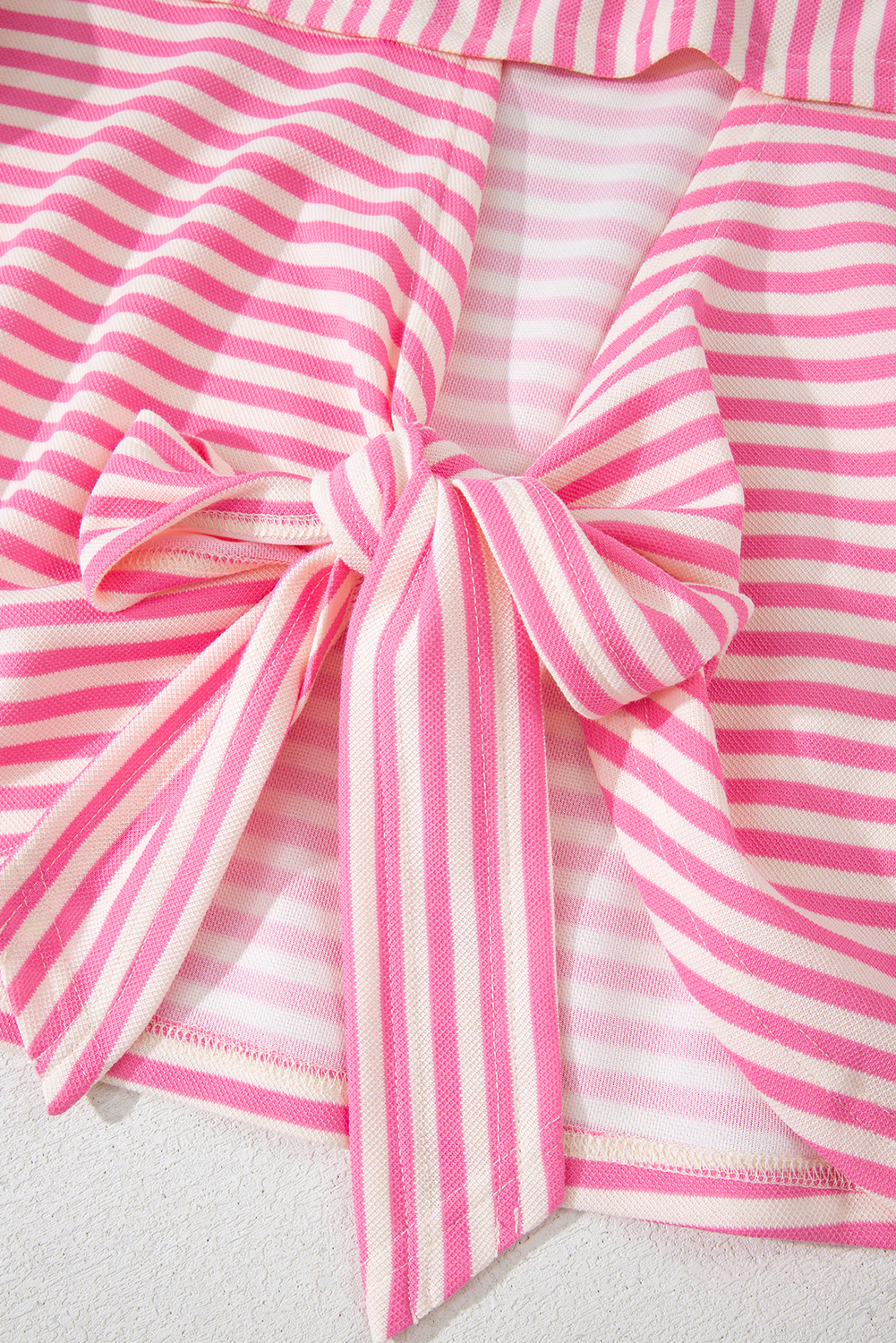 Red Stripe Bowknot Cutout Back Drop Shoulder Wide Bracelet Sleeve Loose Tee