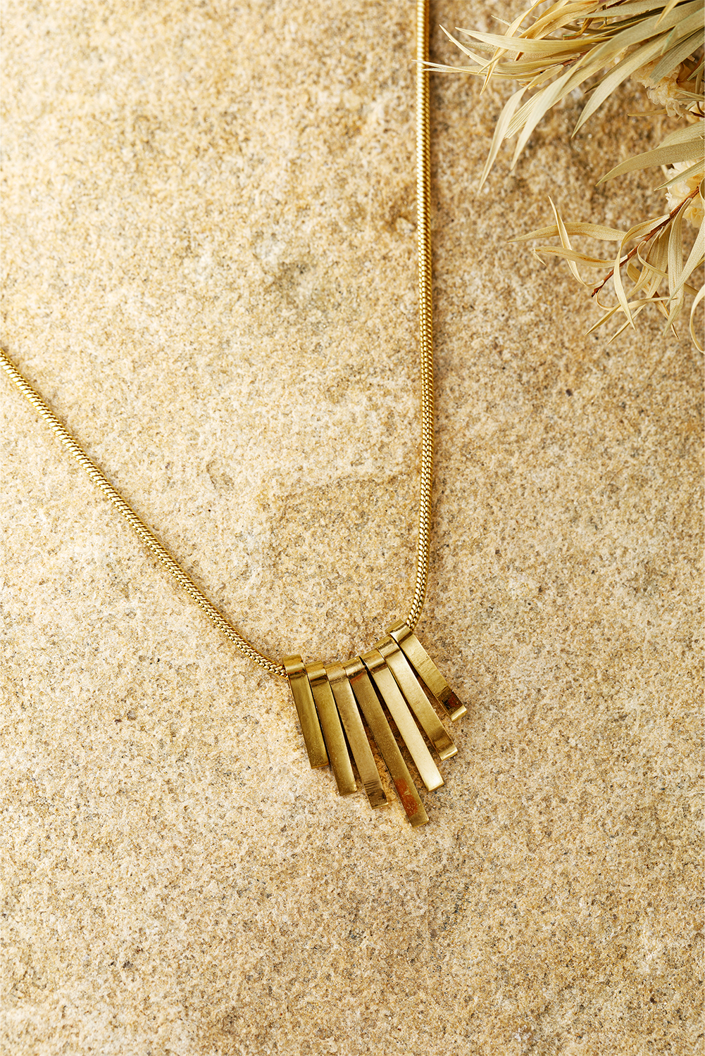 Gold Asymmetric Bar Pendant Plated Alloy Necklace