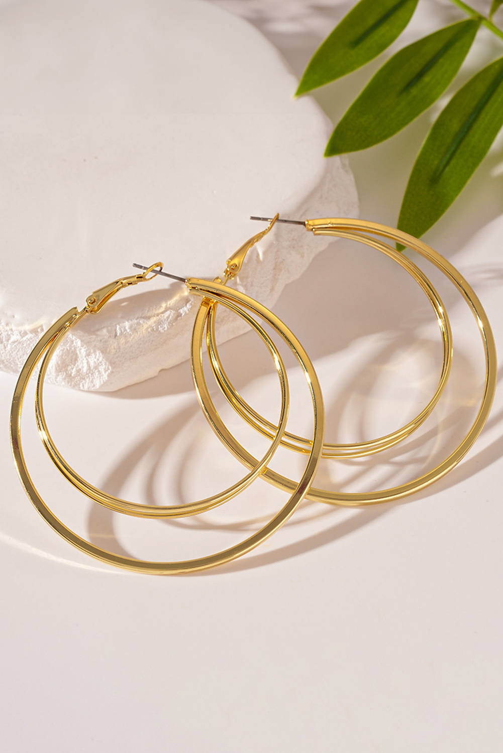 Gold Large Plated Double Hoop Earrings