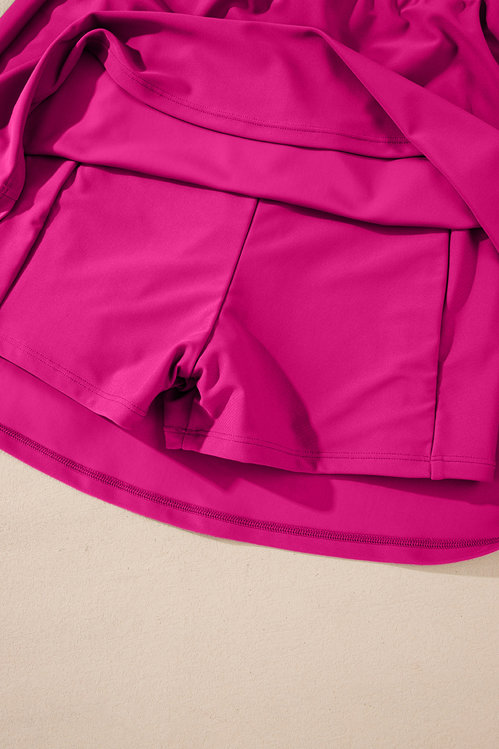 Bright Pink Contrast Edge Ruffled High Waist One Piece Swim Dress