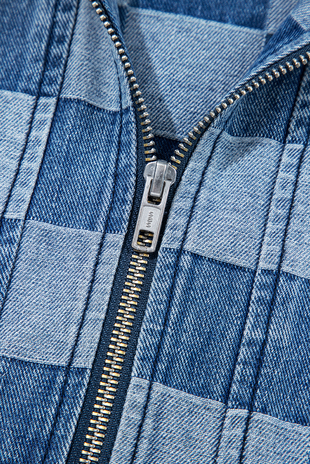 Dark Grey Checkered Denim Wide Leg Jeans