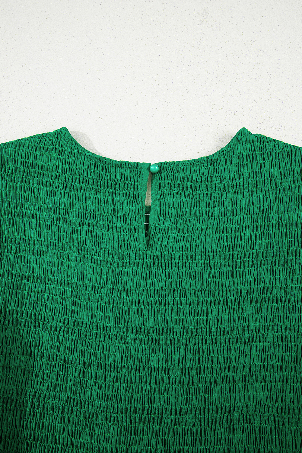 Dark Green Textured Ruffled Sleeve Round Neck Top
