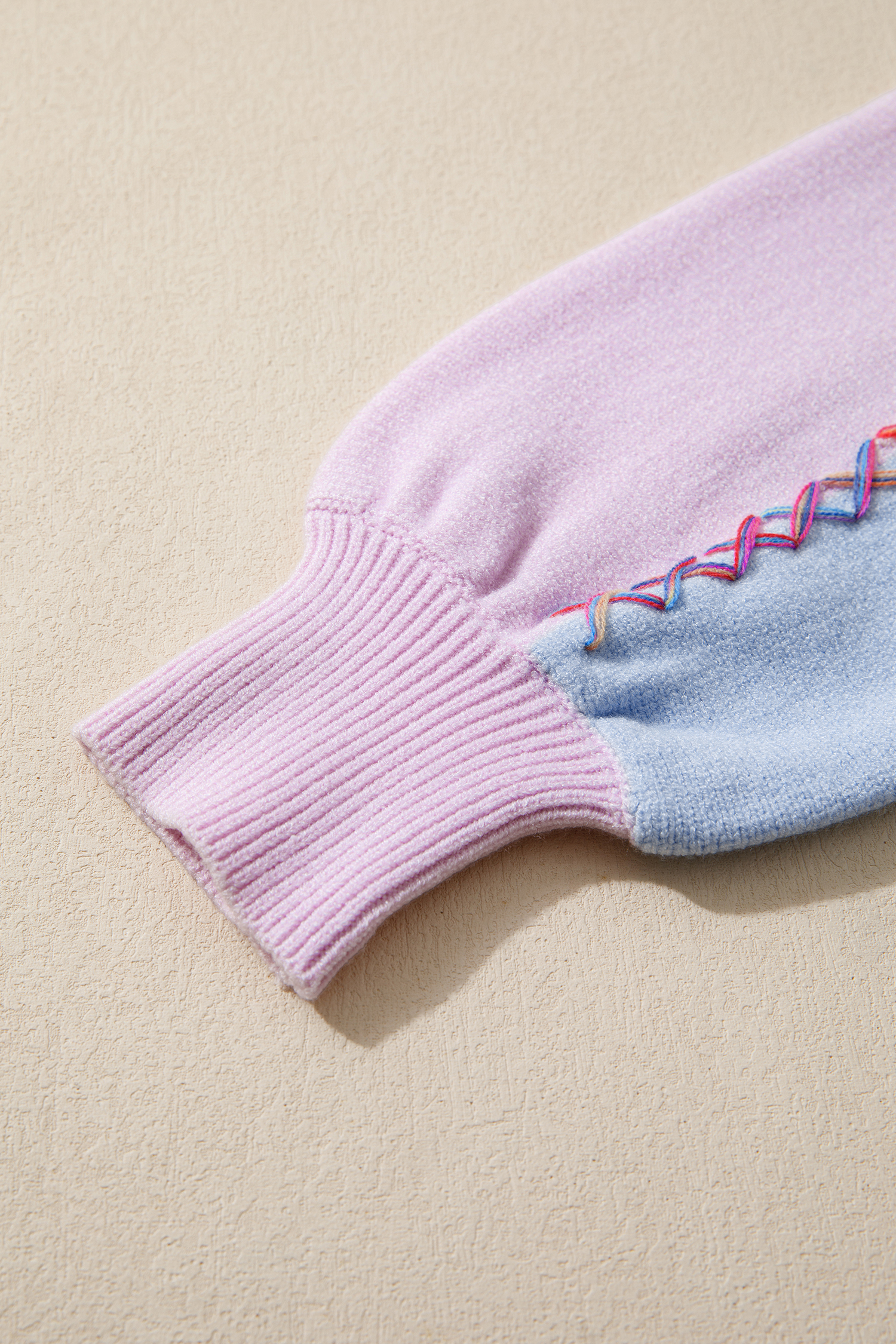 White Rainbow Stitching Balloon Sleeve Relaxed Sweater