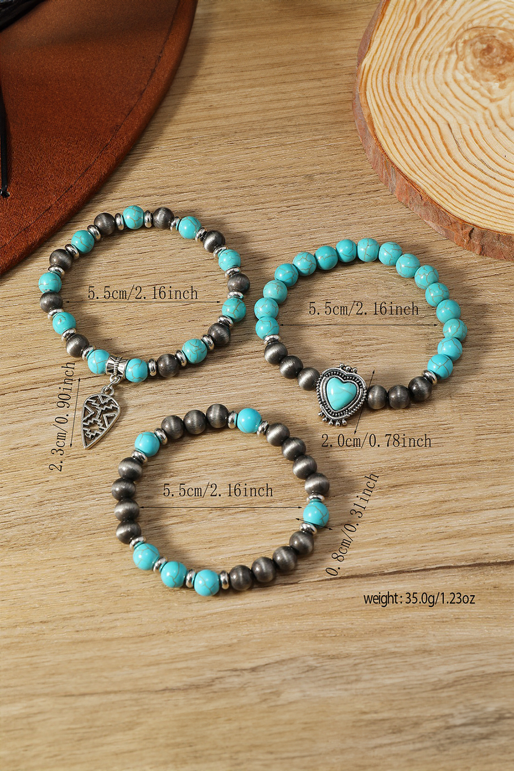 Turquoise 3pcs Turquoise Matching Stone Stretch Bracelet Set
