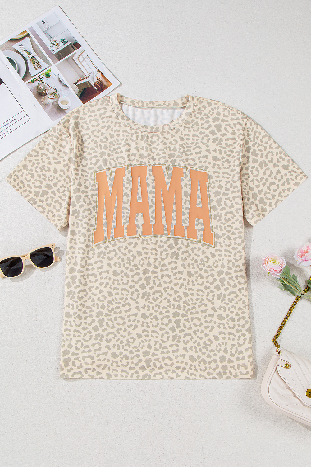 Yellow MAMA Letter Graphic Leopard Loose Tee