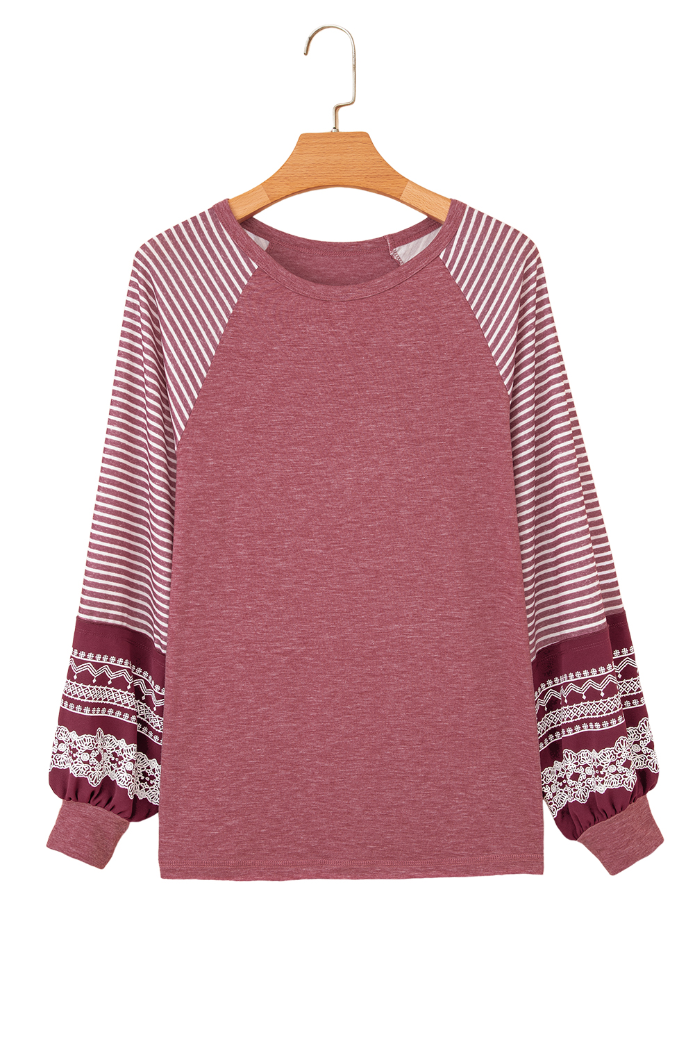 Tillandsia Purple Contrast Print Striped Raglan Long Sleeve Loose Top