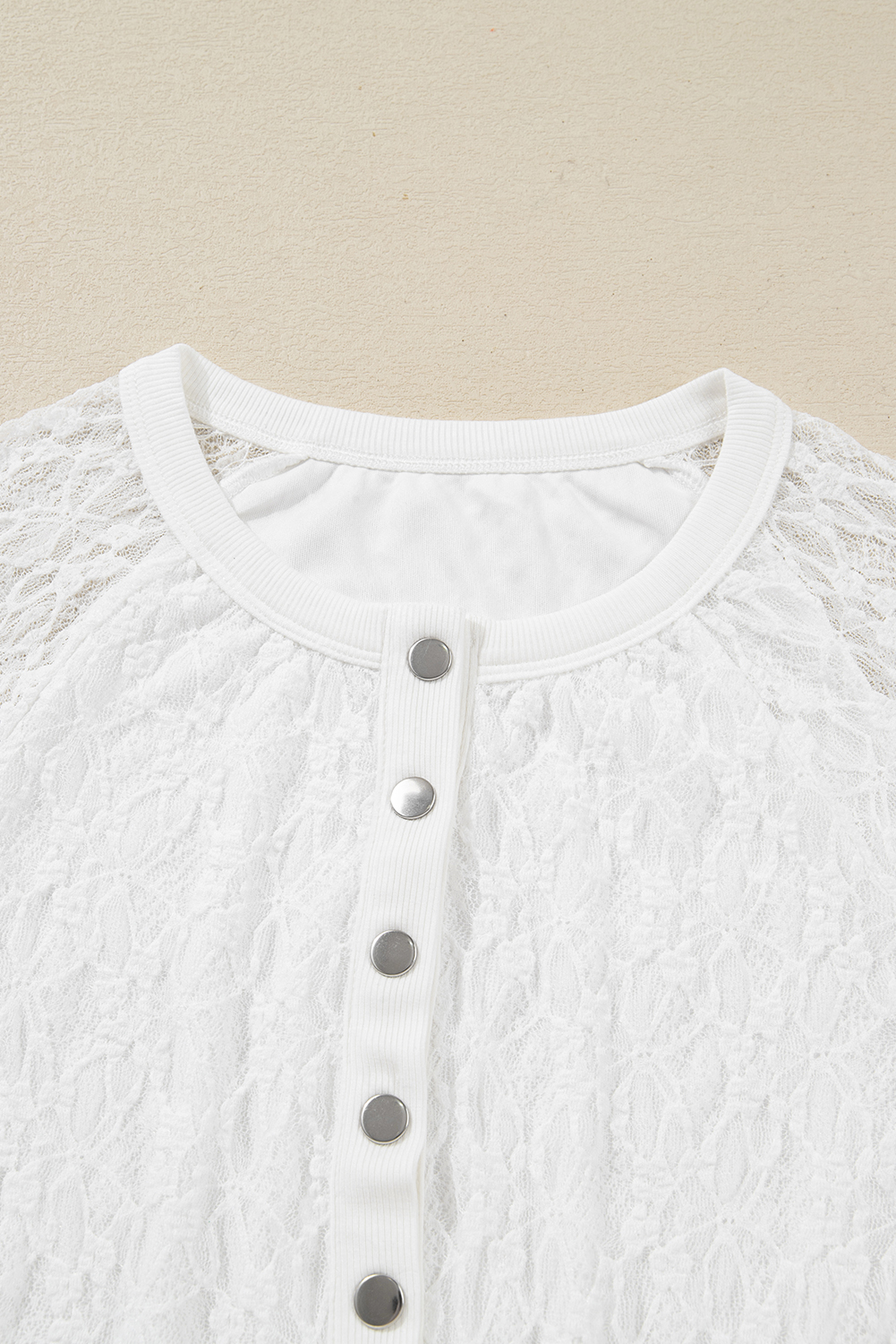 White Sheer Lace Long Sleeve Slim Henley Top
