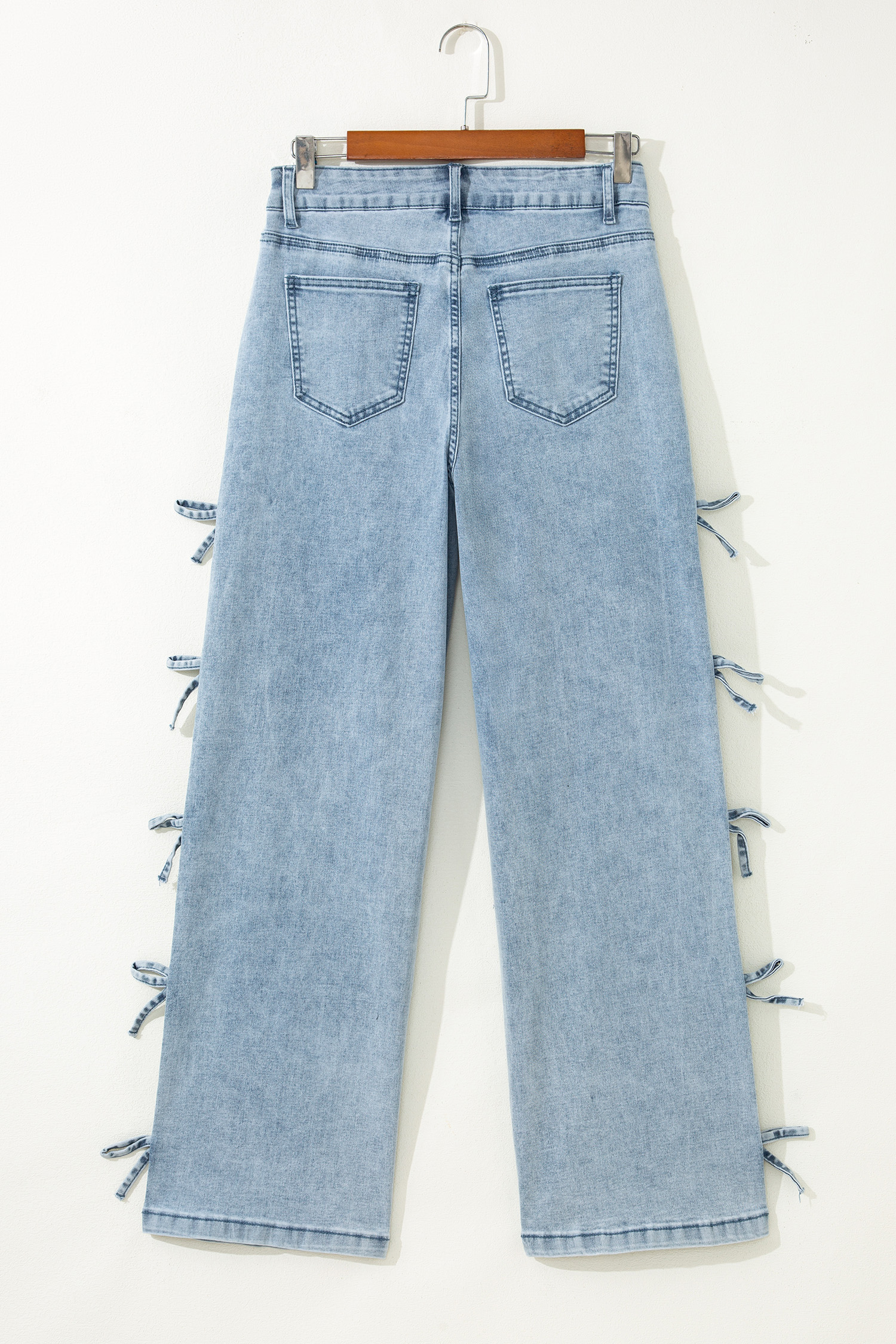 White Bow Knot Side Detail Straight Leg Loose Jeans