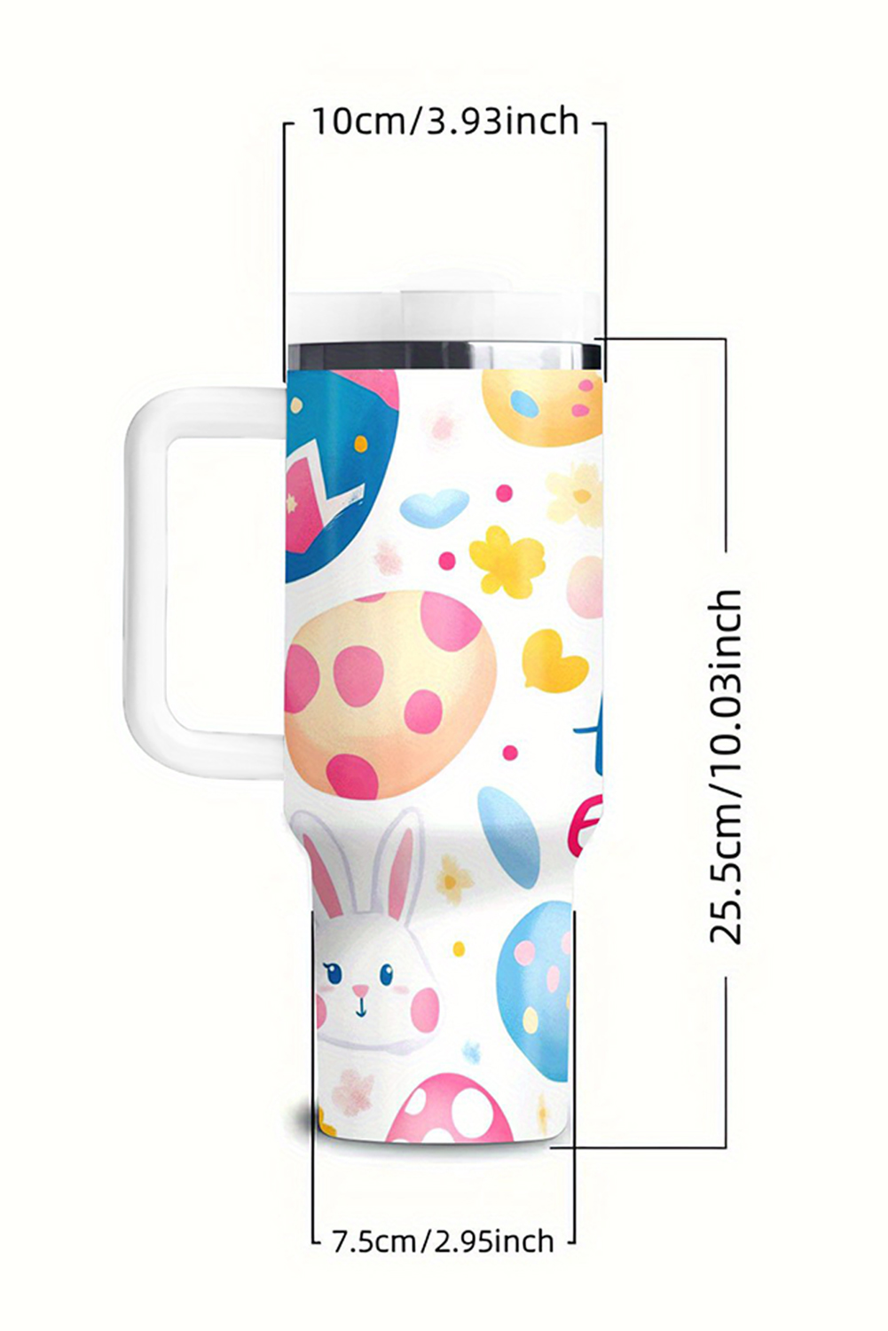 White Happy Easter Bunny Eggs Printed Thermal Tumbler