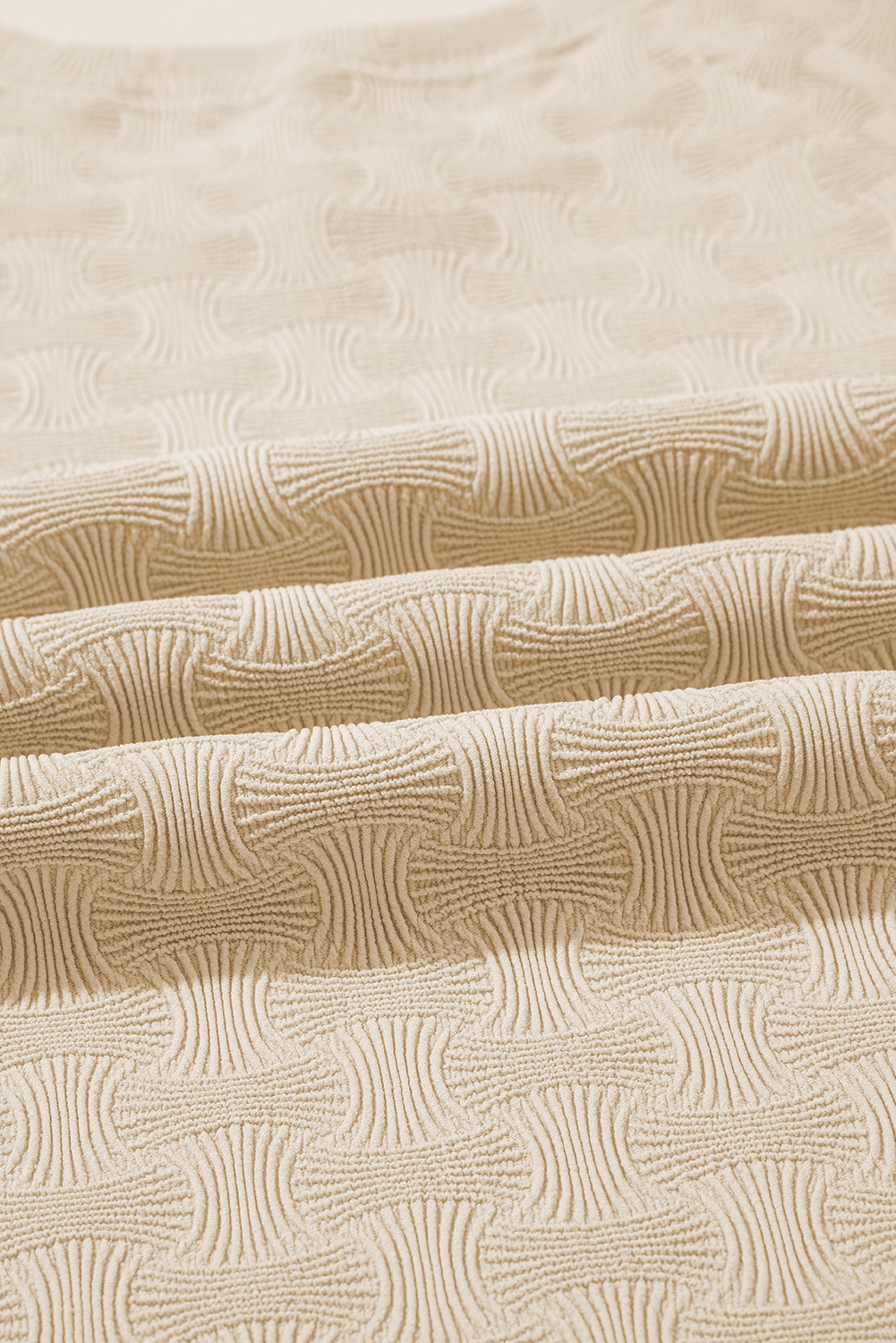 Beige Textured Crew Neck Cap Sleeve Slim Stretchy T Shirt