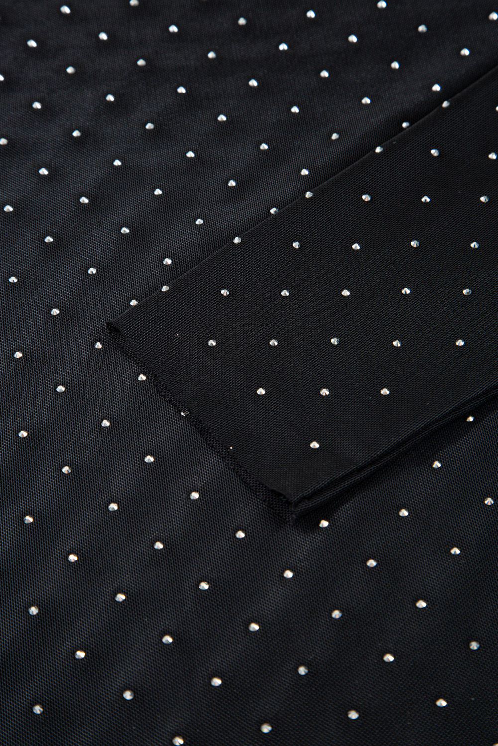 Black Rhinestone Embellished Mesh Long Sleeve Top