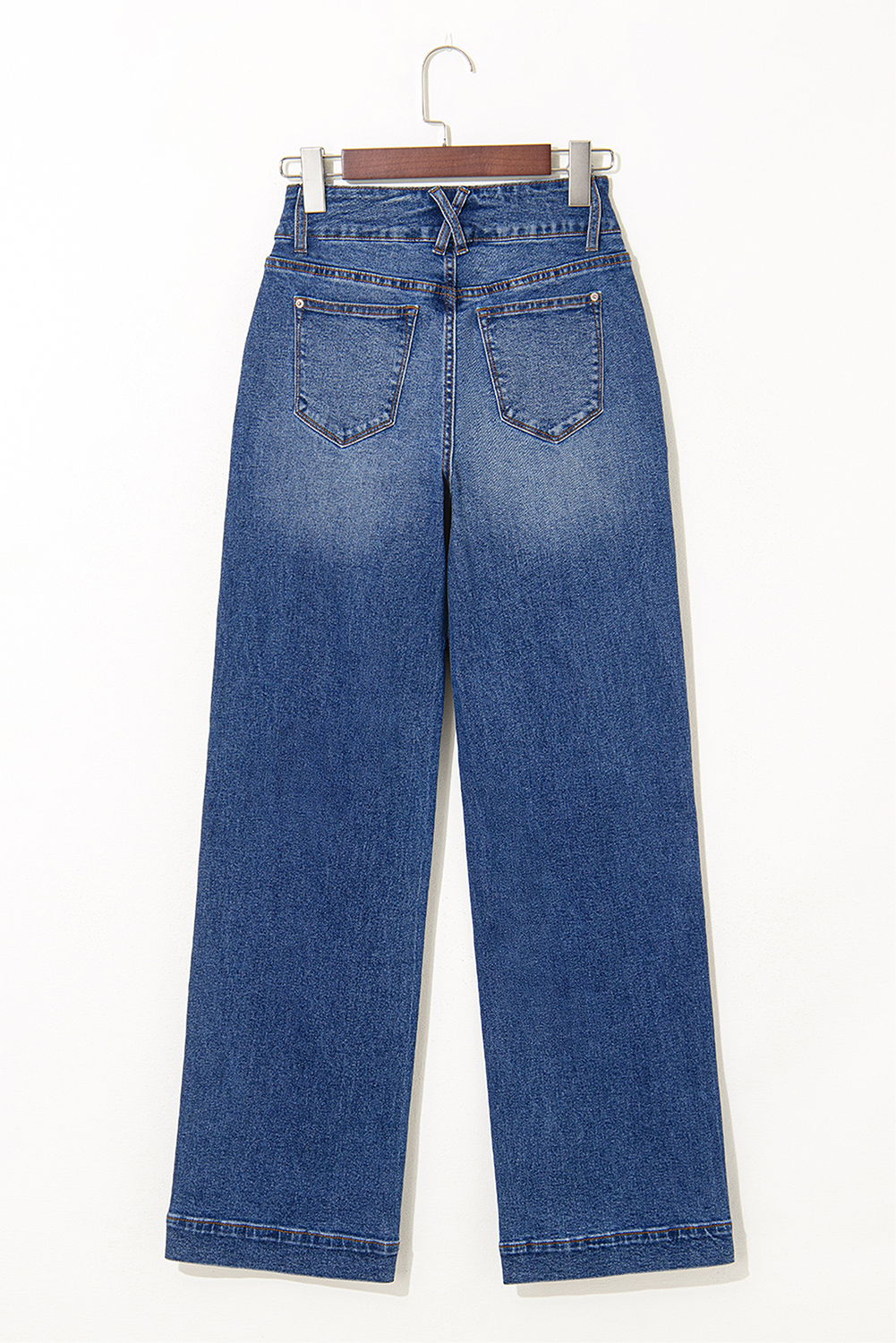 Sky Blue Double Button Zip Fly Straight Leg Jeans