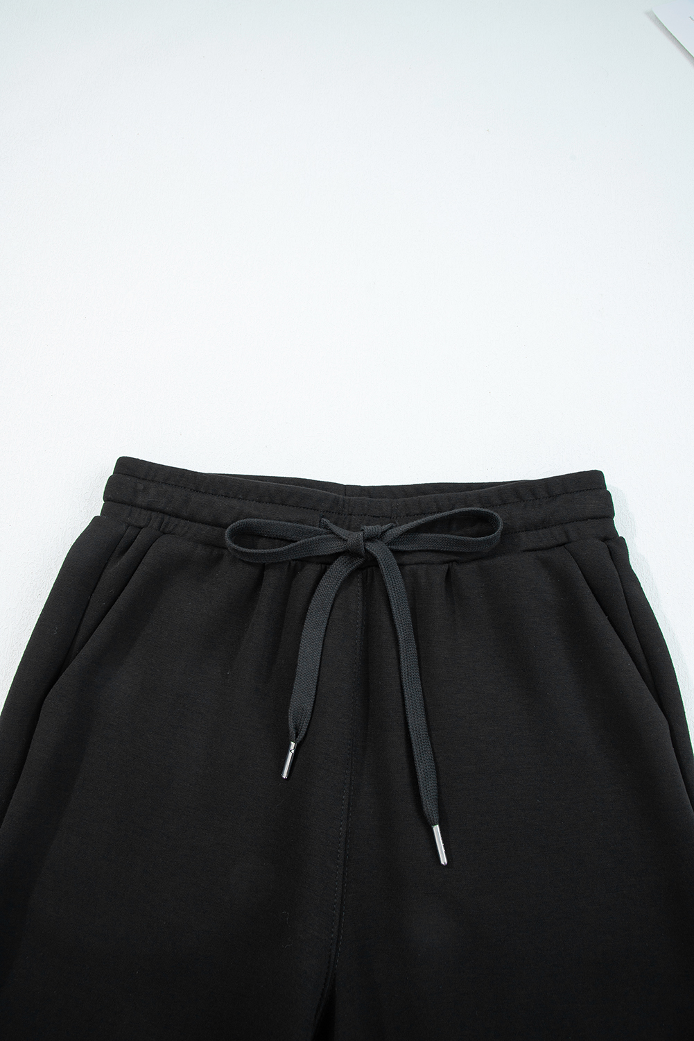 Black Zip Collar Long Sleeve Top Drawstring Pants Set