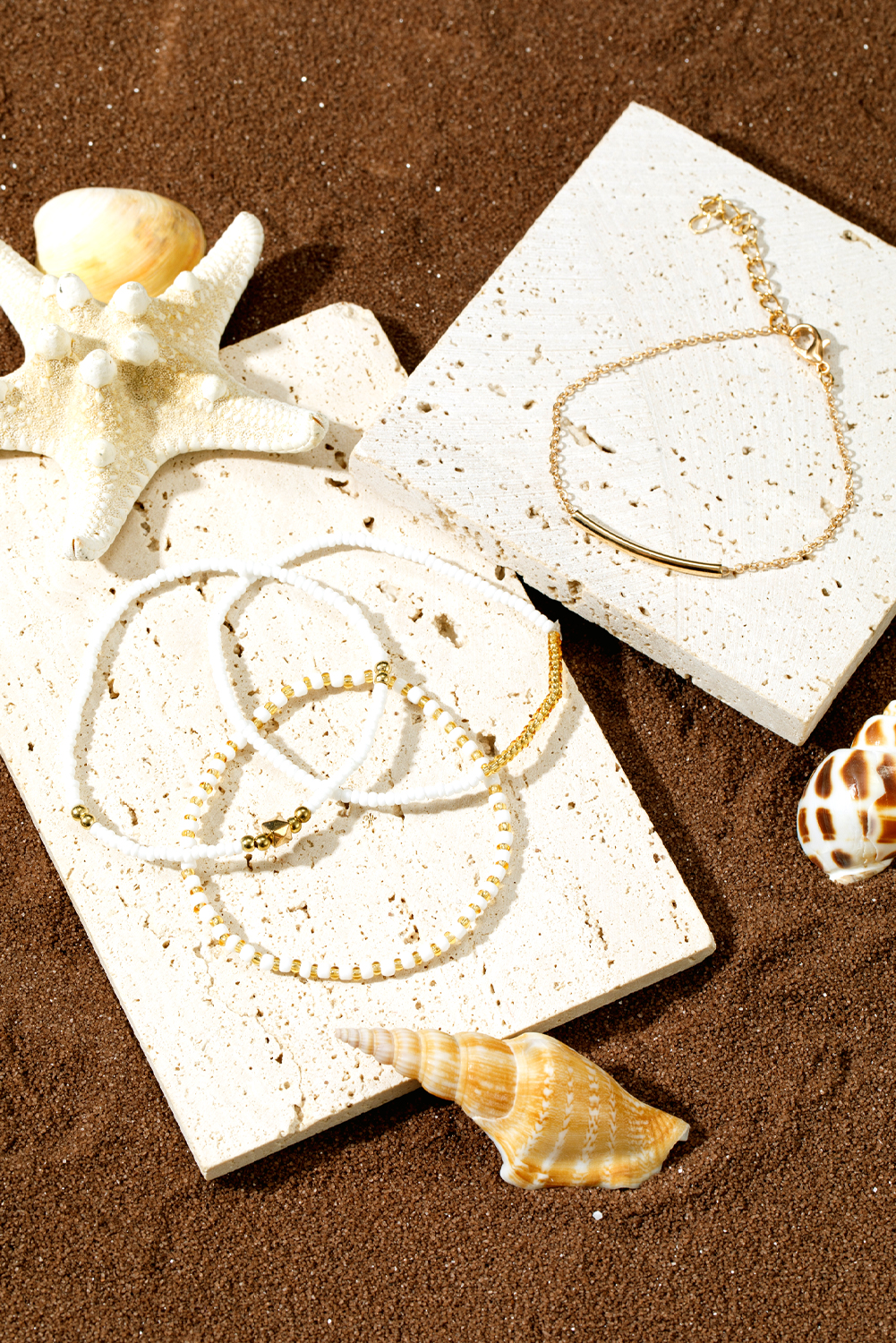 Gold Tiny Beaded Multi Layer Bracelet Set