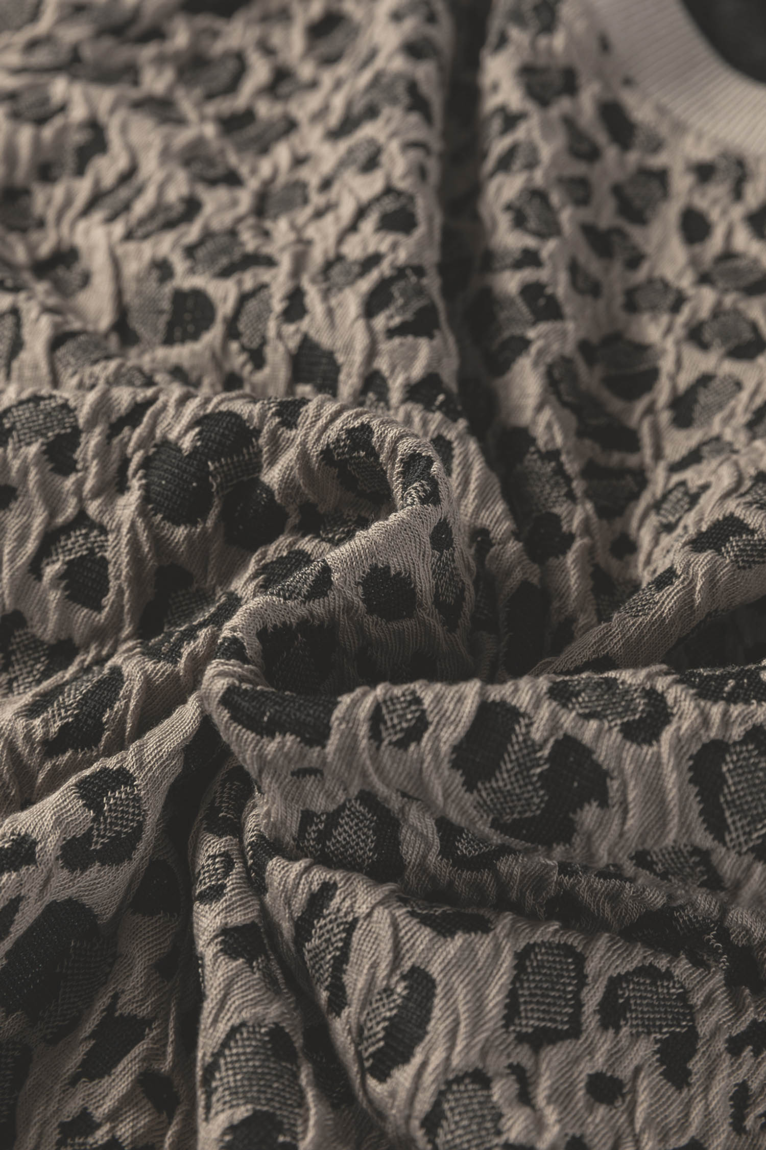 Beige Zip up Collared Leopard Cap Sleeve Top