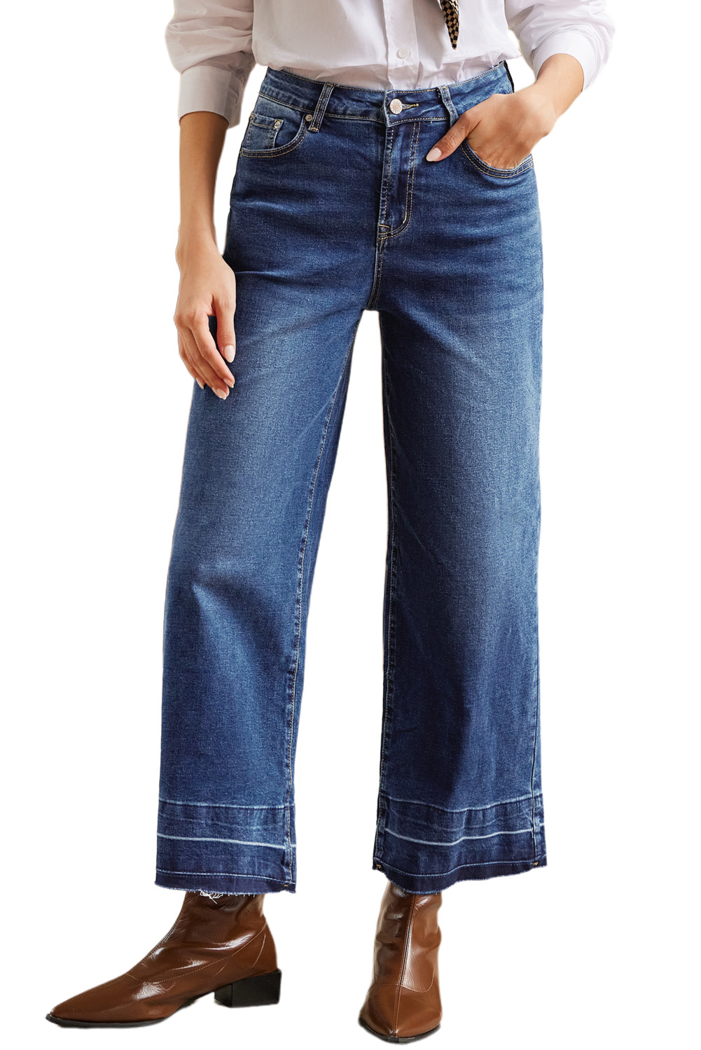 Gray Raw Hem Straight Leg Loose High Waist Jeans