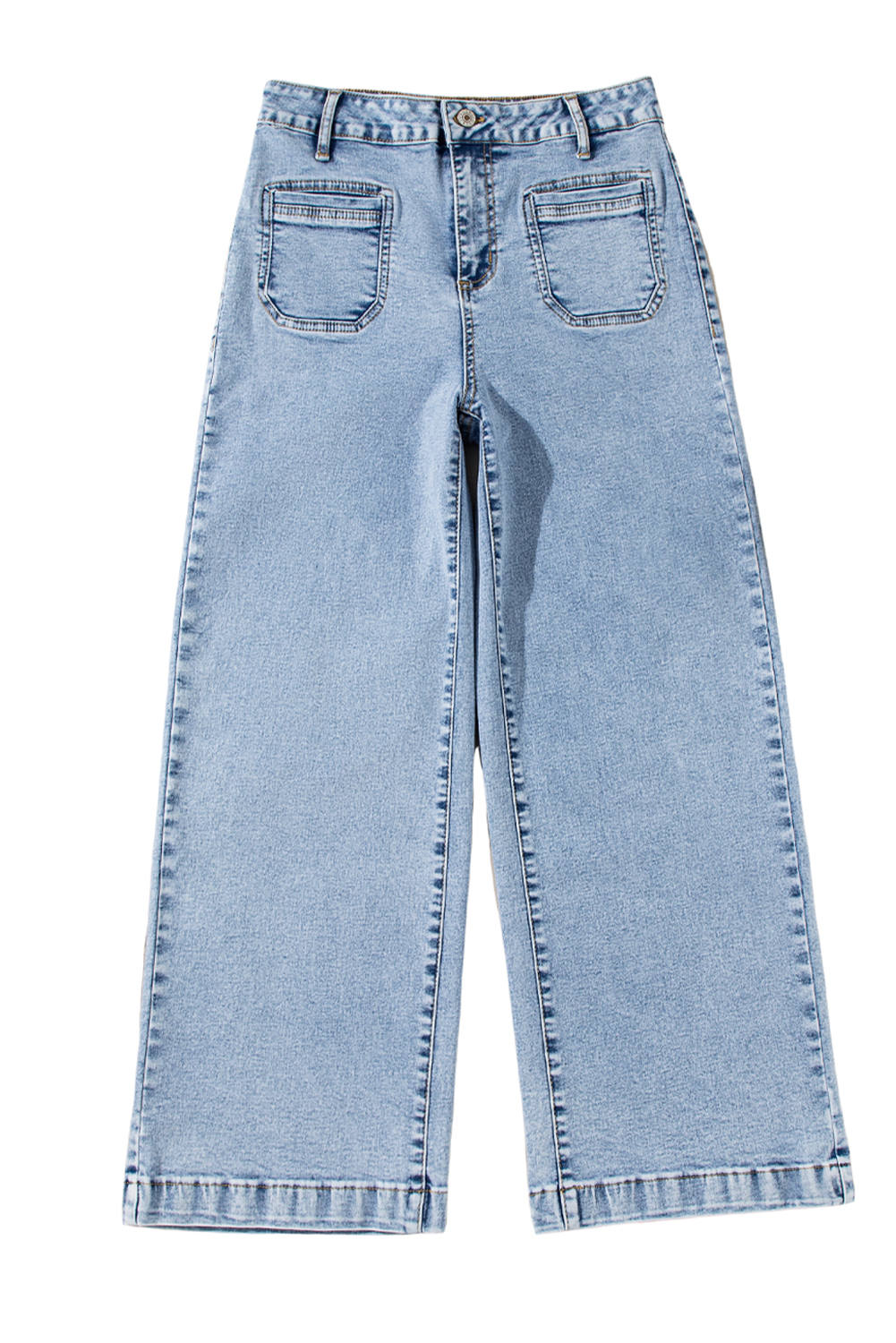 Light Blue Chic Patch Pocket Straight Leg Loose Jeans