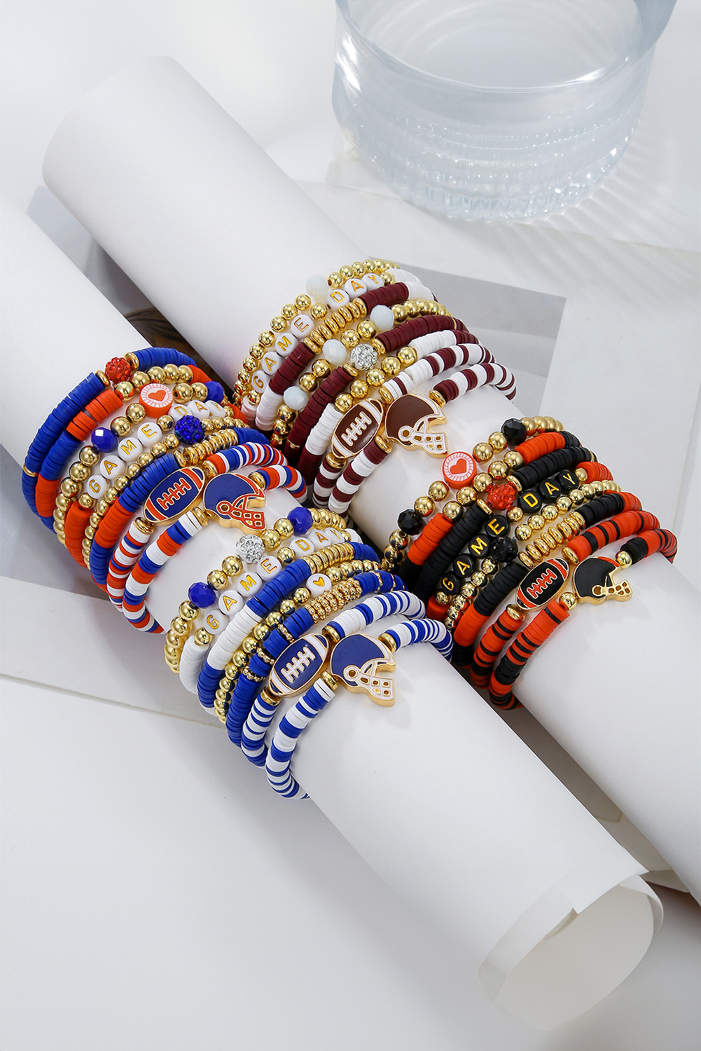 Dark Blue 8pcs Stackable Clay Beaded GAME Day Bracelet Set