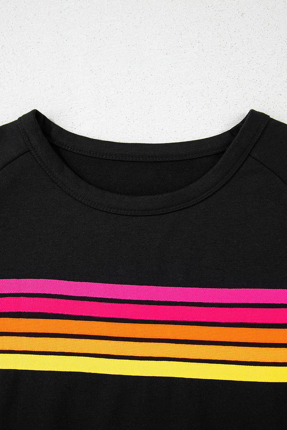 Black Striped Patch Front Casual Tee