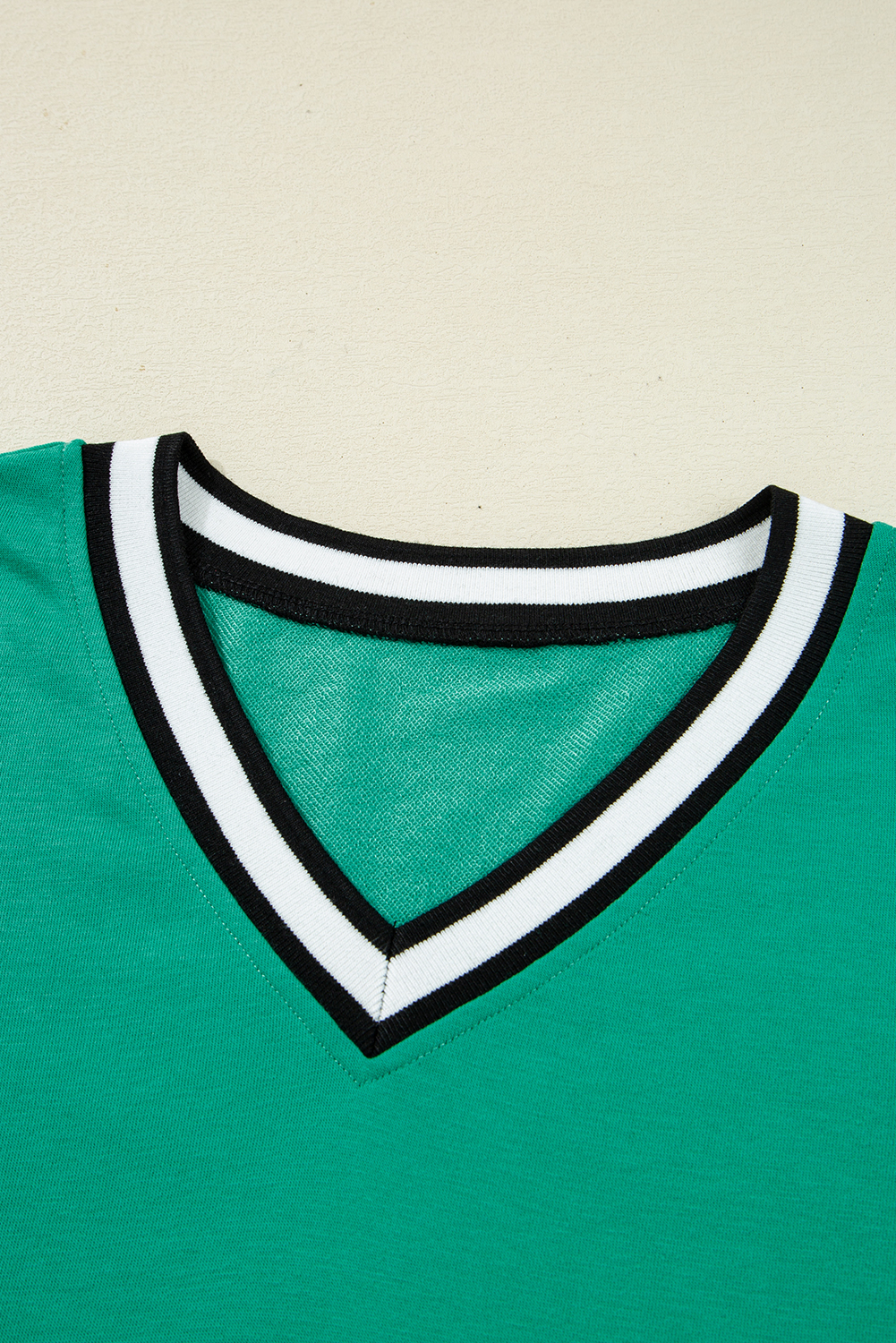 Mint Green Varsity Contrast Striped V Neck Long Sleeve T Shirt Dress with Pockets