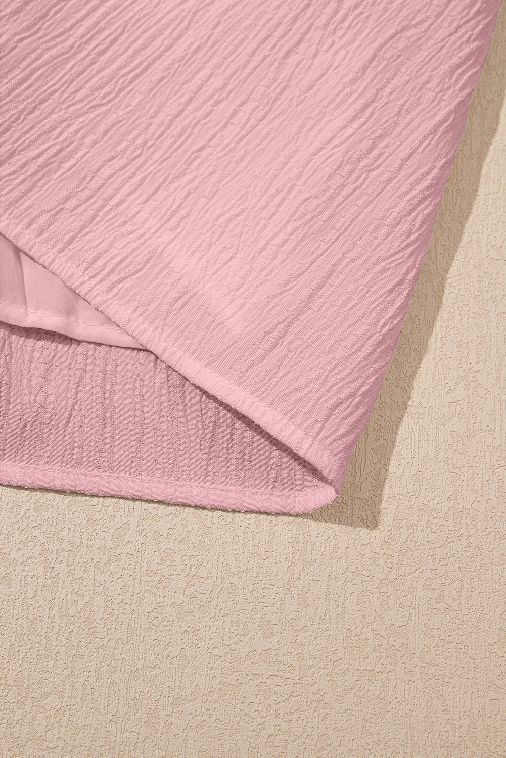 Light Pink Textured Ruffled Trim V Neck Flutter Flowy Top