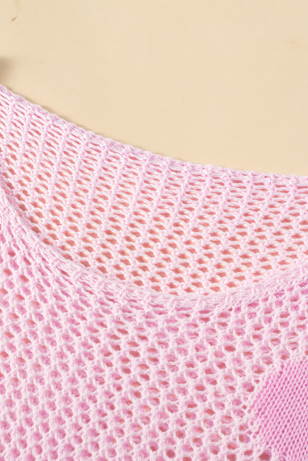 Light Pink Big Flower Hollowed Knit Drop Shoulder Sweater