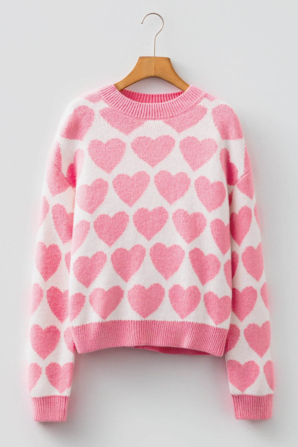 Strawberry Pink Valentine Heart Print Knit Sweater