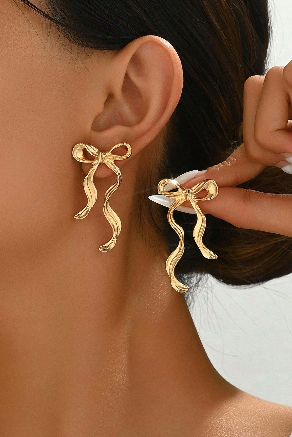 Gold Bow Knot Shape Plated Alloy Stud Earrings