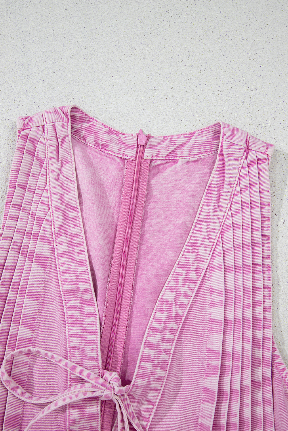 Bonbon Mineral Wash Pleated Bust V Neck Sleeveless Denim Romper