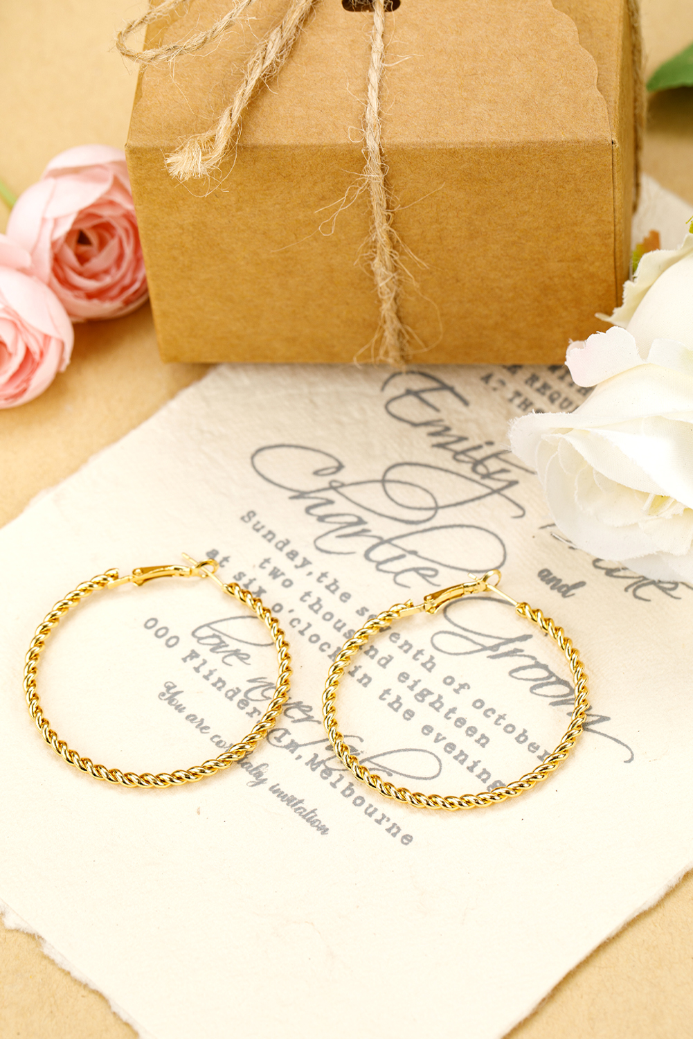 Gold Twisted Detail Plated Alloy Large Hoop Earrings